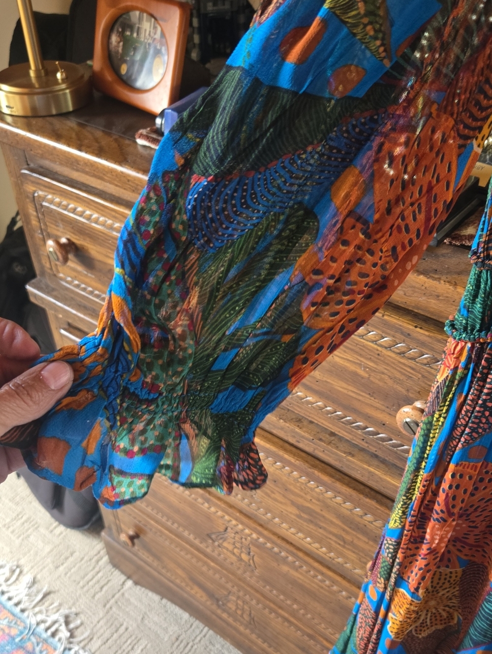 New, ANTROPOLOGUE, Farm RIO. XS. Bohemian Floral Maxi Dress - Blue & Orange - Picture 5 of 9